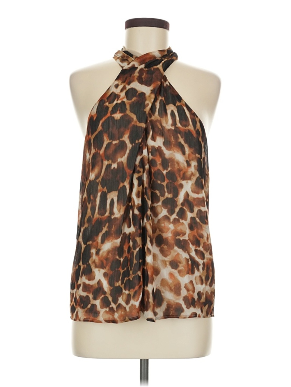 Calvin Klein Leopard Crisscross Halter Blouse Size M